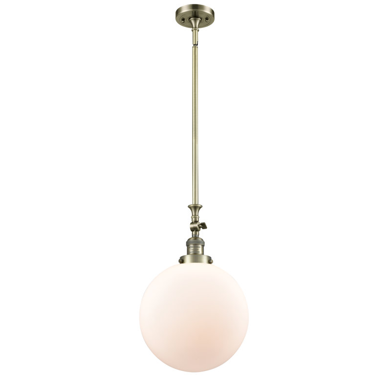 Luminaire suspendu sphère 1 lumière Clermont, Blanc mat, DEL, Laiton antique