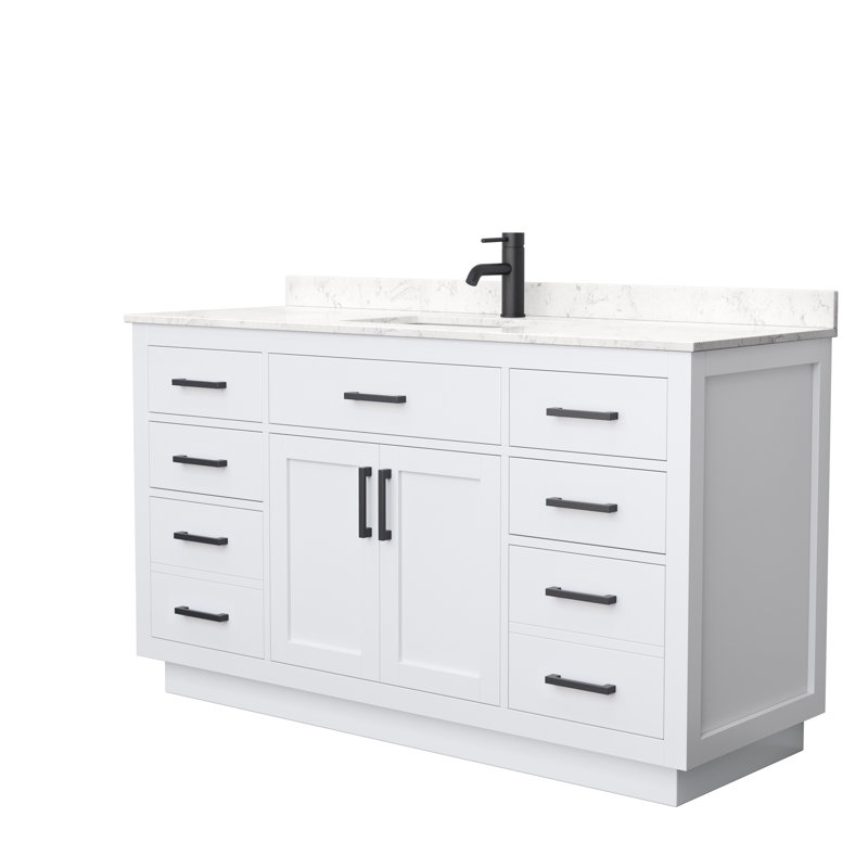 Beckett TK 60'' W Single Vanity, White, Carrara Cultured Marble, Matte Black