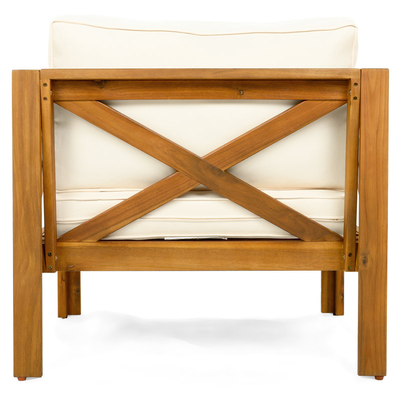 Wood Club Armchair, Of 2, Waterproof Fabric, Finish, Elegant Outdoor Furniture Look, Beige