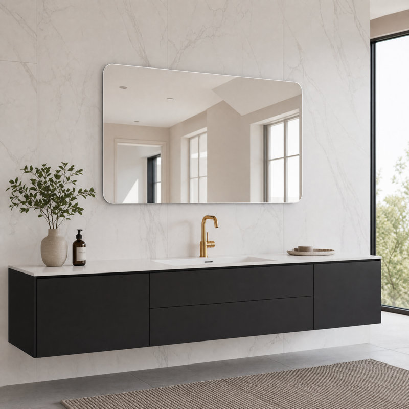 Miroir de salle de bain mural sans cadre 40 po x 30 po, verre argenté sans cuivre HD, incassable, 40 po x 30 po