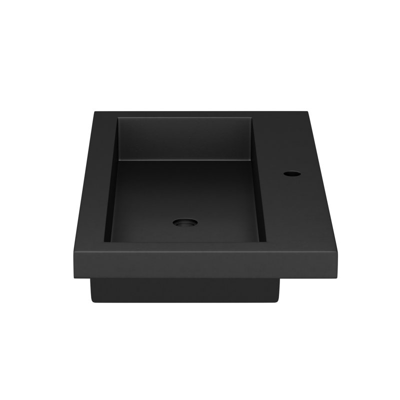 Trough Handmade Rectangular Bathroom Sink, Single Hole Faucet, Charcoal