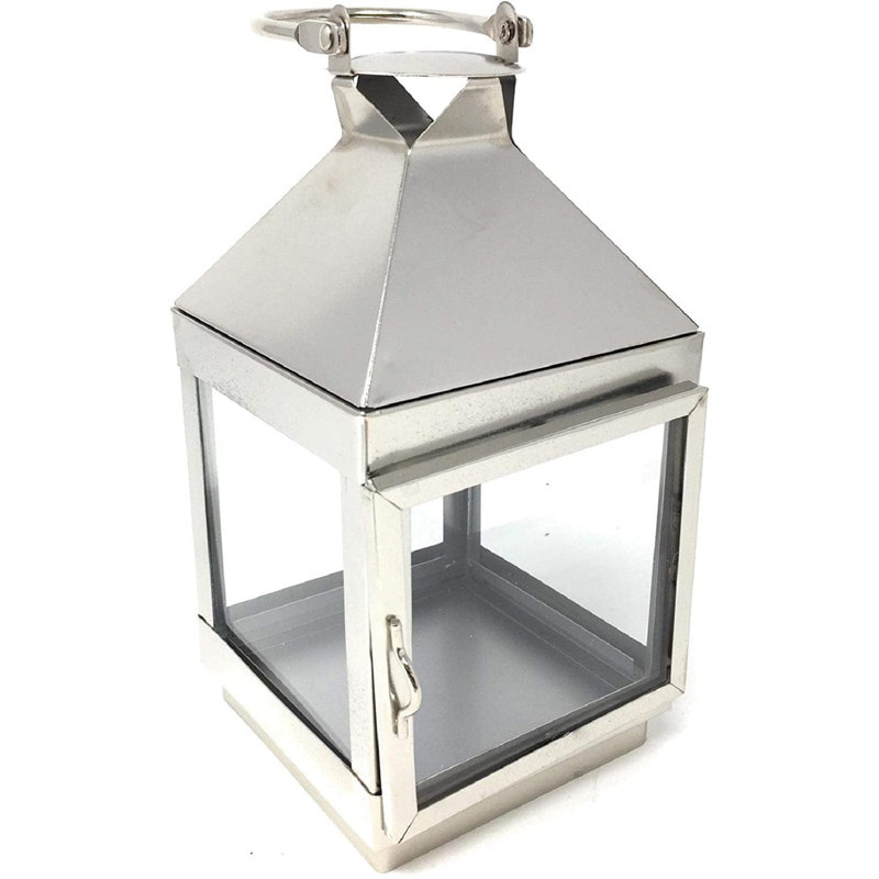 Metal Tabletop Lantern, 8" H x 4" W x 4" D