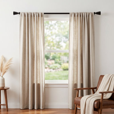 Black Steel Adjustable Kuwanda 66-120 Inches with Modern Trumpet Finials | Heavy Duty 1-Inch Metal Rod for Blackout Curtains
