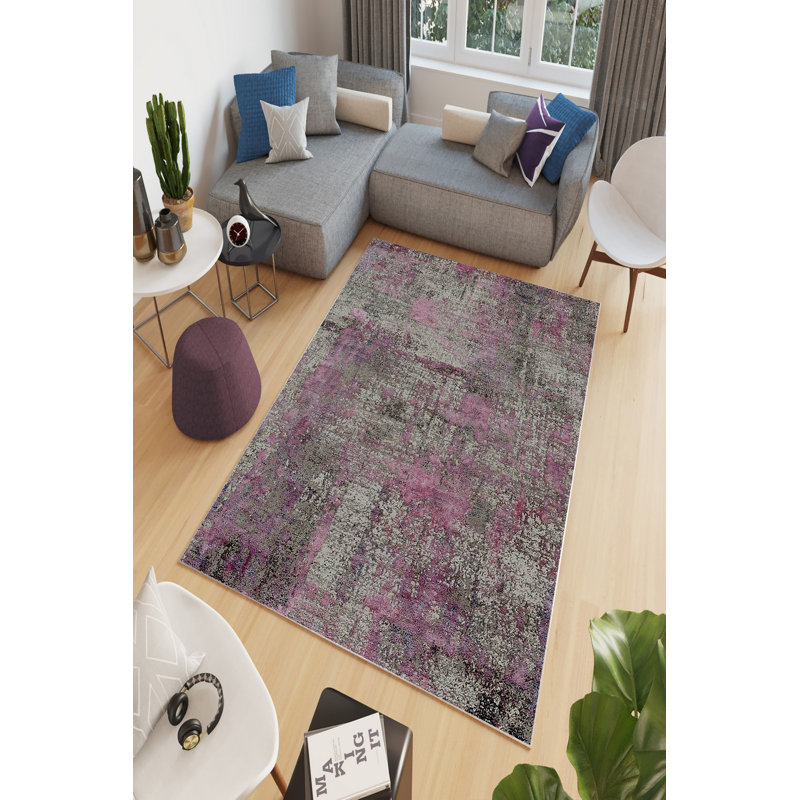 Stylish Area Carpet, Grey, 4.6 x 7.2 Feet | 100% Polyester, 650 g/m² | Antibacterial, Eco-Friendly, Non-Slip PVC Dot Underside | Machine Washable, Digital Printed, Perfect for Living Room & Bedroom Décor