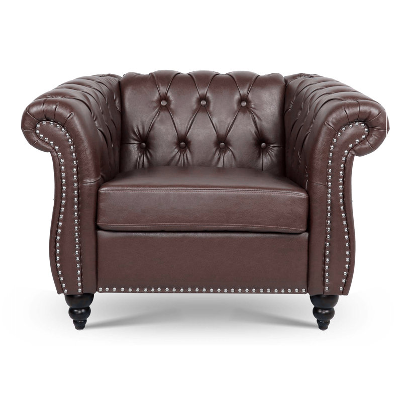 1 Seater Sofa For Living Room, Dark Brown Faux Leather