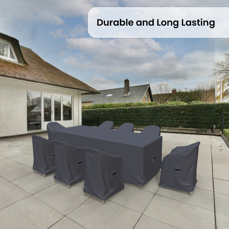 Kewstoke Farrah 8-Person Outdoor Dining Set Covers, Water-Repellent UV-Resistant Polyester With Tie-Downs