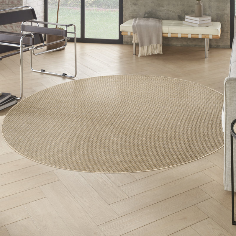 Tapis d'intérieur / extérieur uni Tulum, Rond 8 pi, Taupe