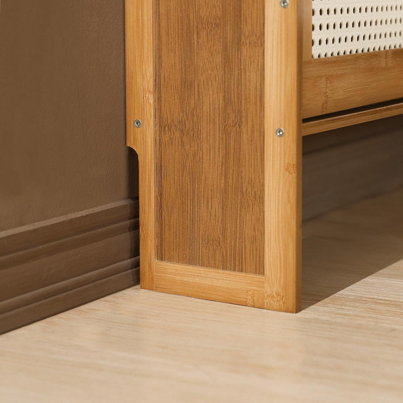 Narrow Shoe Cabinet For Entryway Slim Thin Bamboo Freestanding Shoe Storage With Flip Drawers For Hallway, Living Room (47.5" X 27" X 7")