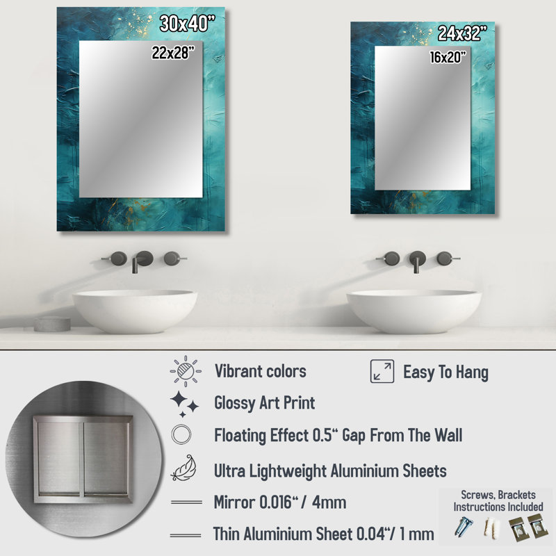 Turquoise Tranquility I - Landscapes Wall Mirror, Modern Decorative Mirror, Printed Metal Art, 40" x 30"