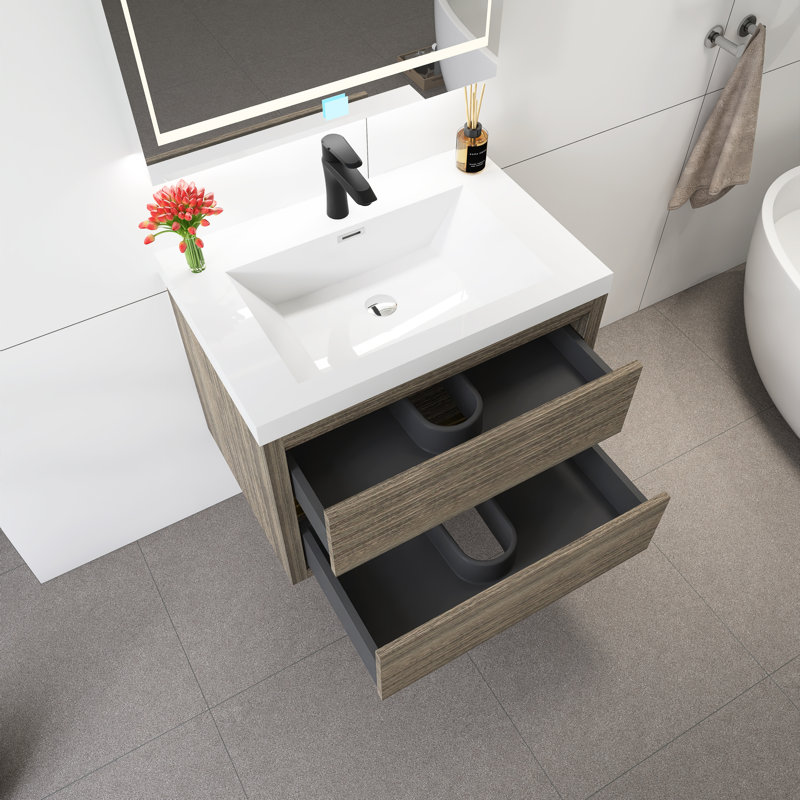 Meuble-lavabo mural 30 po avec lavabo, Gris cendré
