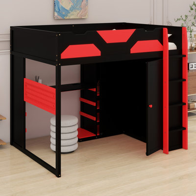 Space-Saving Loft Bed Featuring Built-In Workspace, Organizational Shelves, USB Charging & Mood Lighting