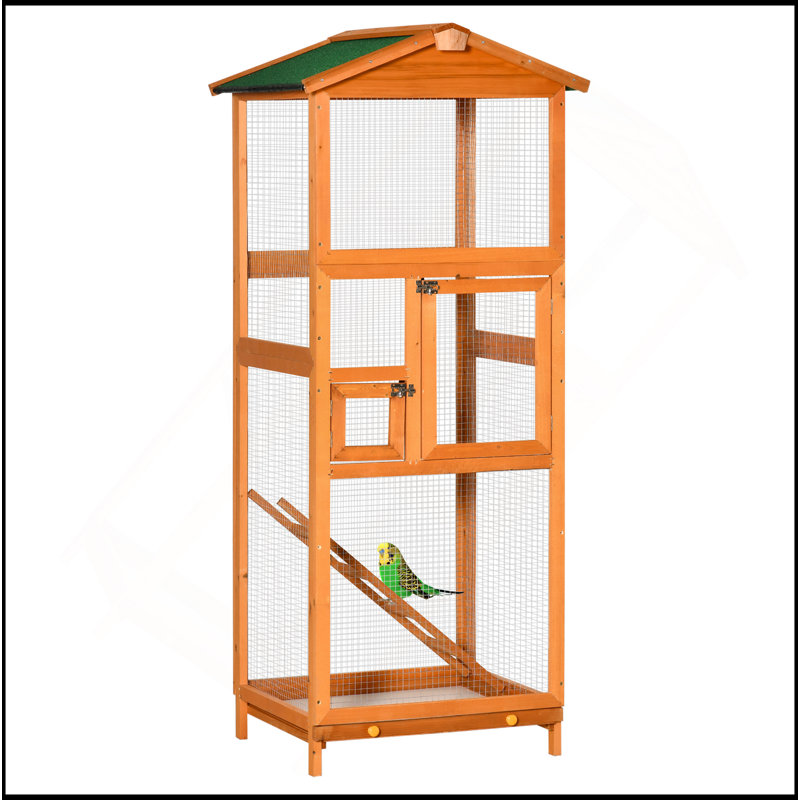 Cage à oiseaux 65 "en bois pour perroquet, perruche, avec plateau coulissant et 2 portes, Orange