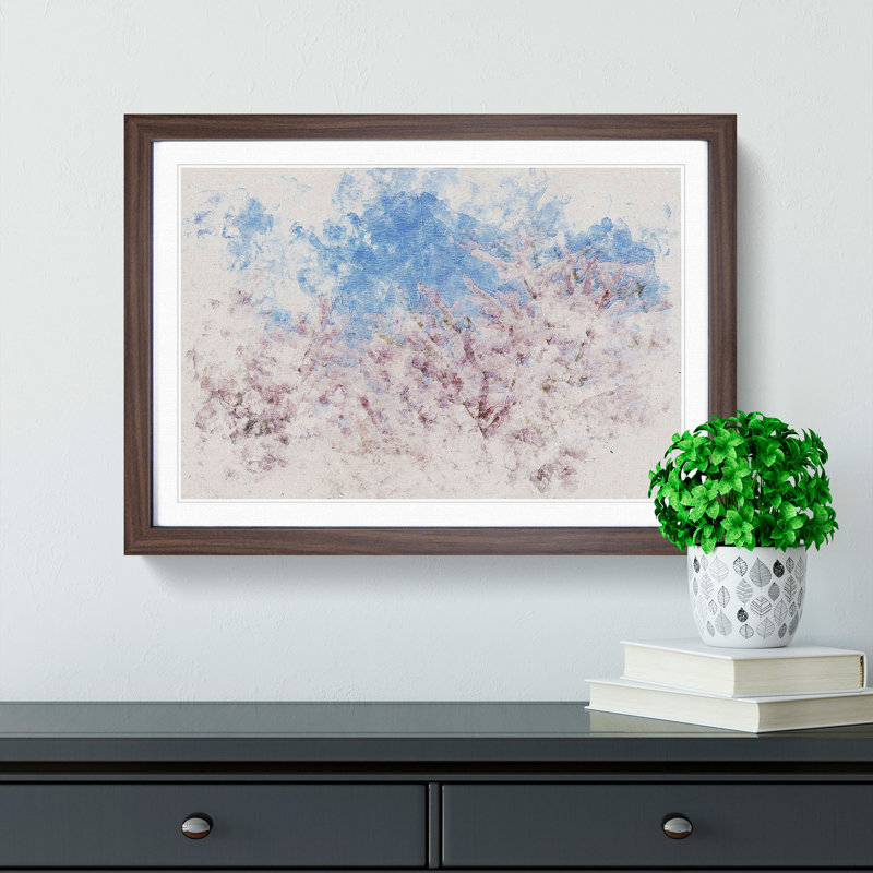 Top of a Pink Cherry Blossom Tree Watercolour - Picture Frame Graphic Art Print, Walnut Framed, 62cm H x 87cm W x 2cm D