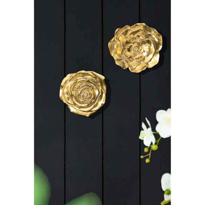 De 2 roses murales exquises - couleur or, travail de pétale complexe 2 pièces orné de détail d'art rose, embellir l'intérieur