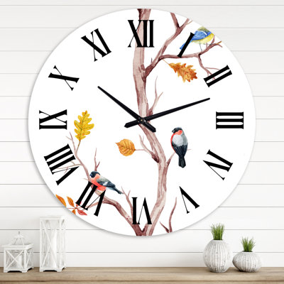Petits oiseaux sur les branches d'un arbre IV - Horloge murale traditionnelle