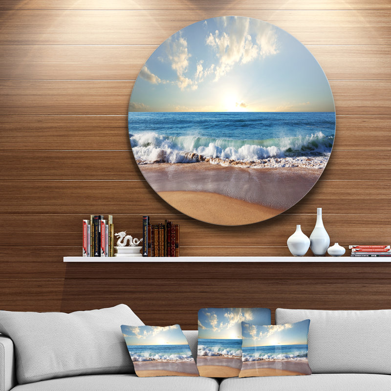 Sunrise Sea Sunset beach, art mural sur toile côtière, reproduction d'art sur la plage, Métal métal, H 23 po x l 23 po