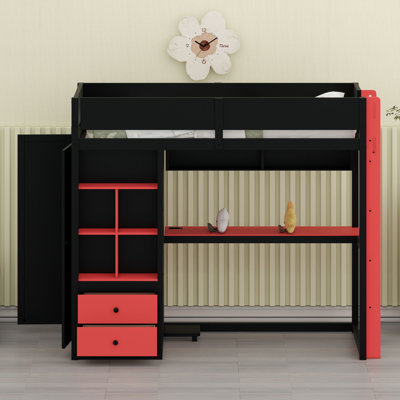 Lit mezzanine avec bureau, armoire de rangement, garde-robe, lumières DEL et ports de chargement USB