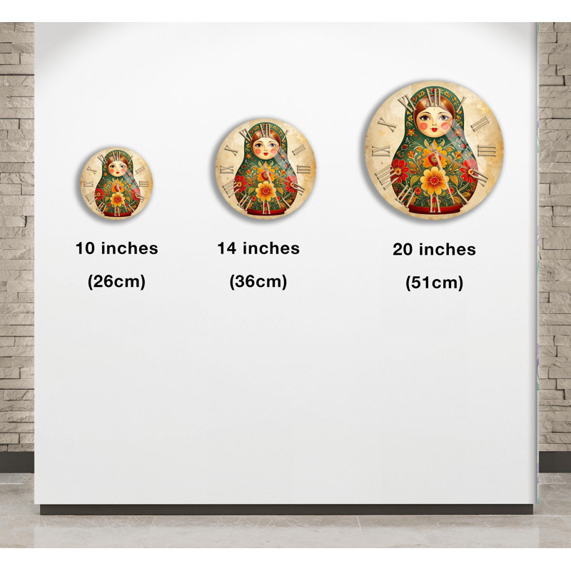 Horloge murale en verre trempé russe, 14 pouces, Blanc, romain