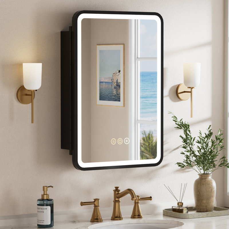 Aris Series 16 po X P 24 po Pharmacie rectangulaire H Hron avec miroir, installation murale / encastrée, Noir mat, Left