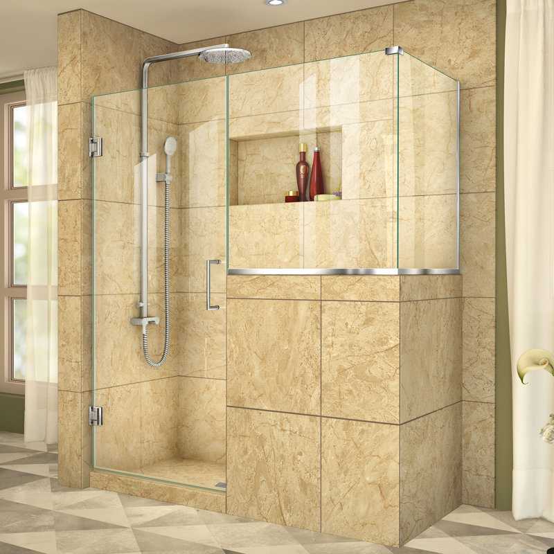 Unidoor Plus 54" W x 36.375" D x 72" H Frameless Pivot Rectangle Shower Enclosure, Chrome