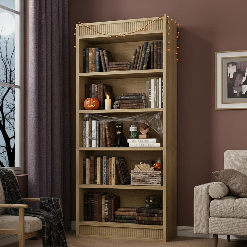 180.1cm H x 30.2cm W Standard Bookcase, Tan