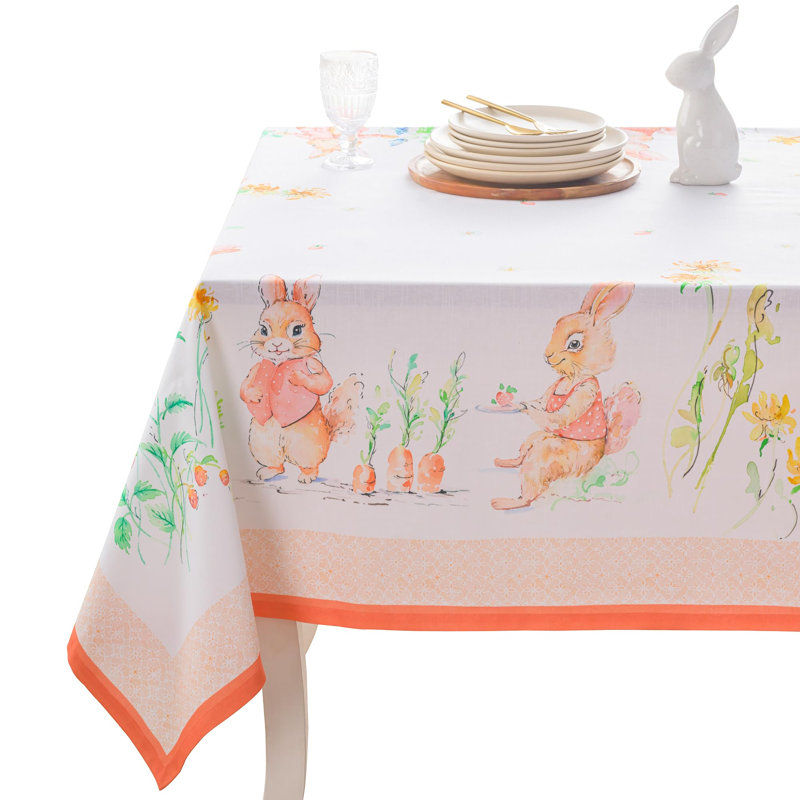 Maison d' Hermine Table Cloth Rectangle Table 100% Cotton 70 x 108 Inches Tablecloth Reusable Decorative for Dining Room Farmhouse Home Valentines Day Decorations Spring Summer - Bunny Party