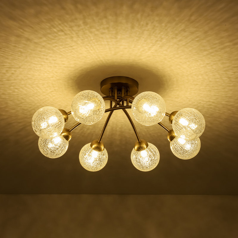 Plafonnier semi-encastré 8 lumières, Transparent craquelé