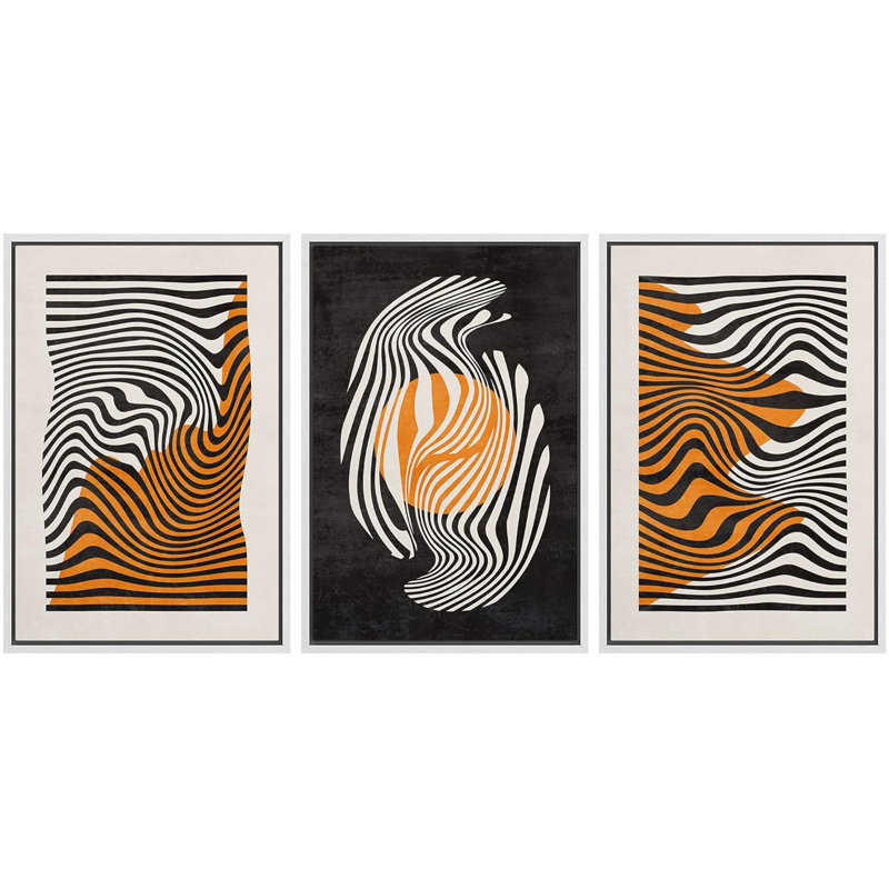 Illustration géométrique abstraite de lignes géométriques de style Mid-Century, Blanc, H 24 po x l 48 po