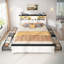 Lit de ferme avec rangement, format Queen, tête de lit, lumière DEL et port USB, 4 tiroirs sous le lit, station de charge intégrée, silencieux, sans sommier requis.-404900104-404900106