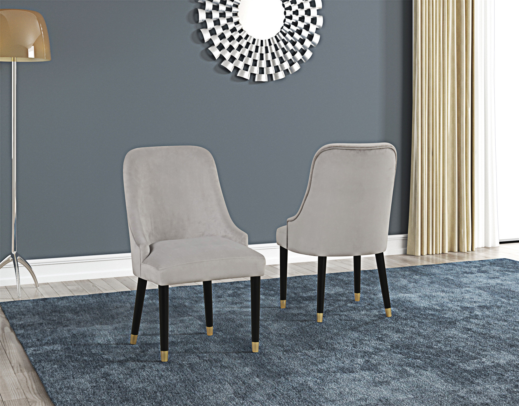 Everly Quinn Contemporary Design Solid Rubber Wood Velvet Fabric ...
