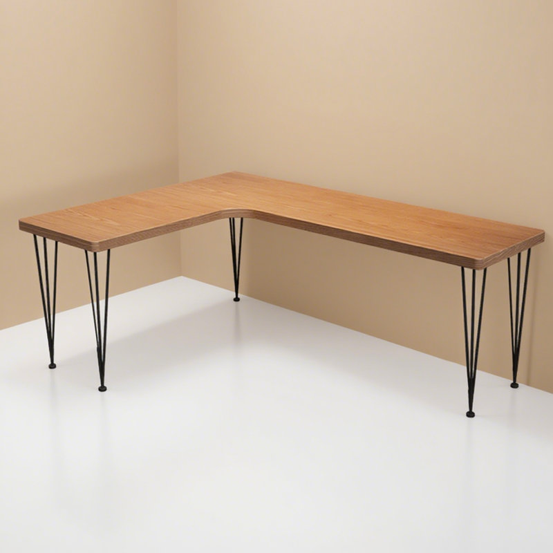 Bureau en L en bois massif avec base en métal, H 29,53 po x l 55,12 po x P 47,24 po