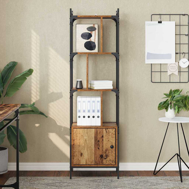 154.5cm H x 44.5cm W Metal Bookcase, Old Wood
