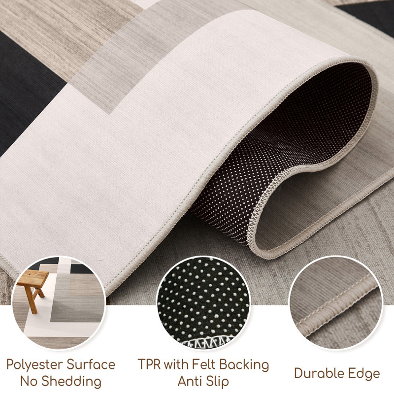 Milo Neutral Geometric Pattern Area Rug - Modern Contemporary Low-Pile Accent Rug, Runner 80 x 300 cm