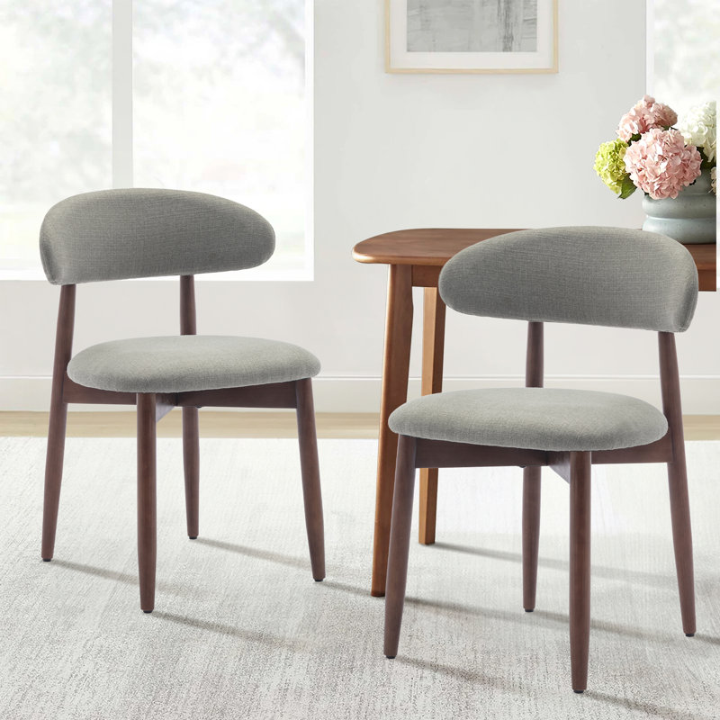  Solid Wood Upholstered Dining Chair - Ergonomic Curved Back, Comfort Fabric, Green, Walnut