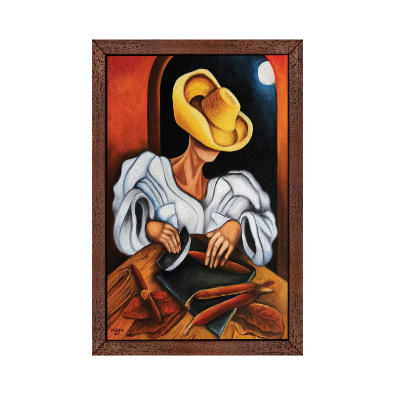 Making Cigars by Dixie Miguez - Single Picture Frame Painting on Canvas, Brown Framed