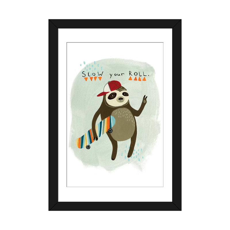 « hipster sloth i », impression sur toile tendue, Papier d'art encadré noir, Blanc, H 32 po x l 24 po x P 1 po