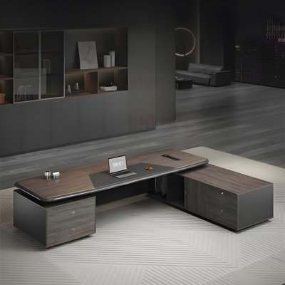 94.49"Modern administrative L-shaped Brown Manufactured Wood desk