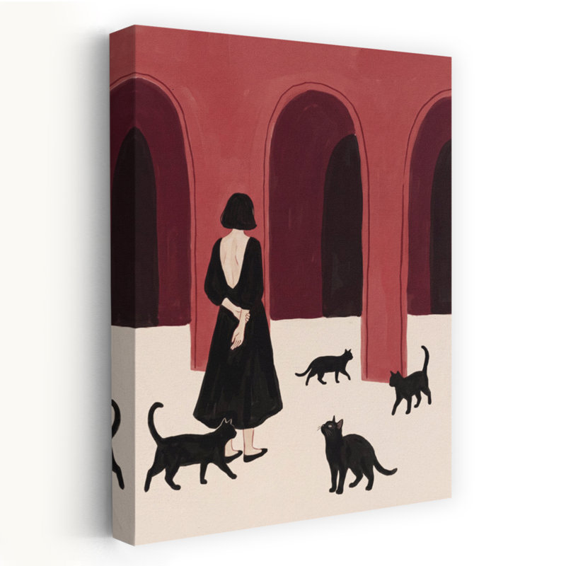 «Elegant Woman», chats noirs, chat élégant et minimaliste, art mural classique, H 48 po x l 32 po