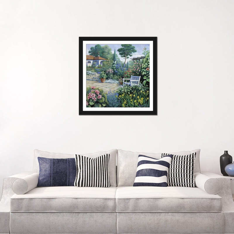 « italien jardin ii », impression sur toile, H 24 po x l 24 po x P 1 po, Papier d'art encadré noir, Blanc