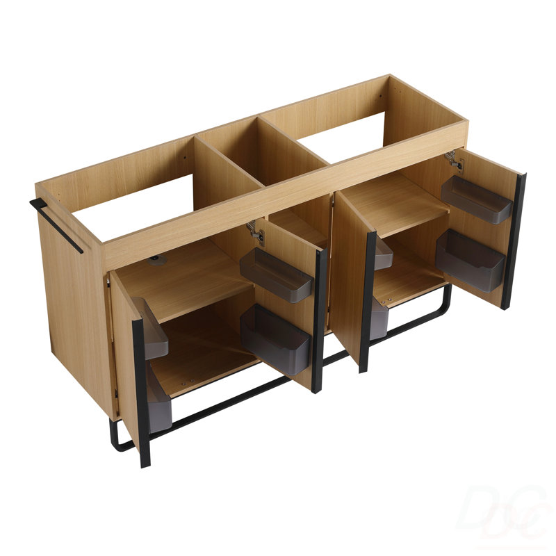 60" Freestanding Bathroom Cabinet, 4-Soft Close Door & 3-Open Storage Rack, KD-Packing (Vanity Only, Without Sink)