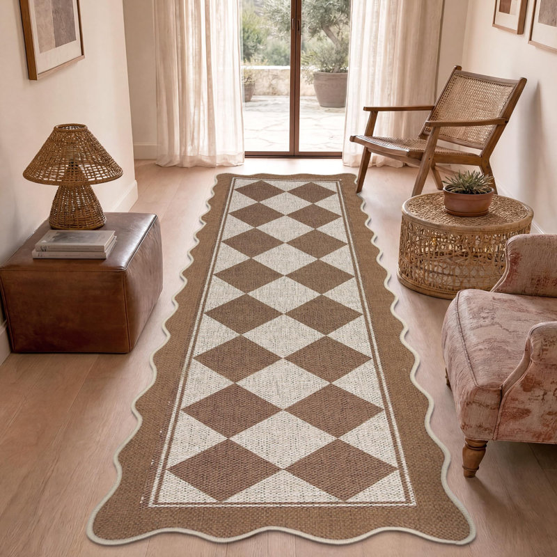 Tapis festonné intérieur / extérieur Scalloped, Brun, 2 x 6 pi