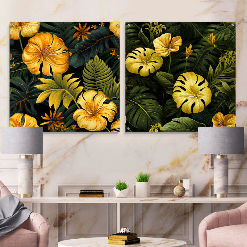 Corteney - Ensemble de 2 peintures murales en acrylique tropical bord de mer, H 36 po x l 73 po
