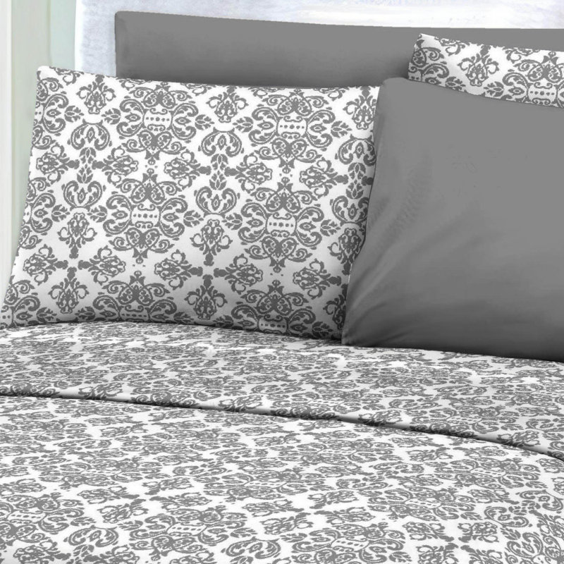  Ensemble de draps Tabitha Bedding, gris, Drap pour grand lit + 1 drap-housse + 4 taies d'or