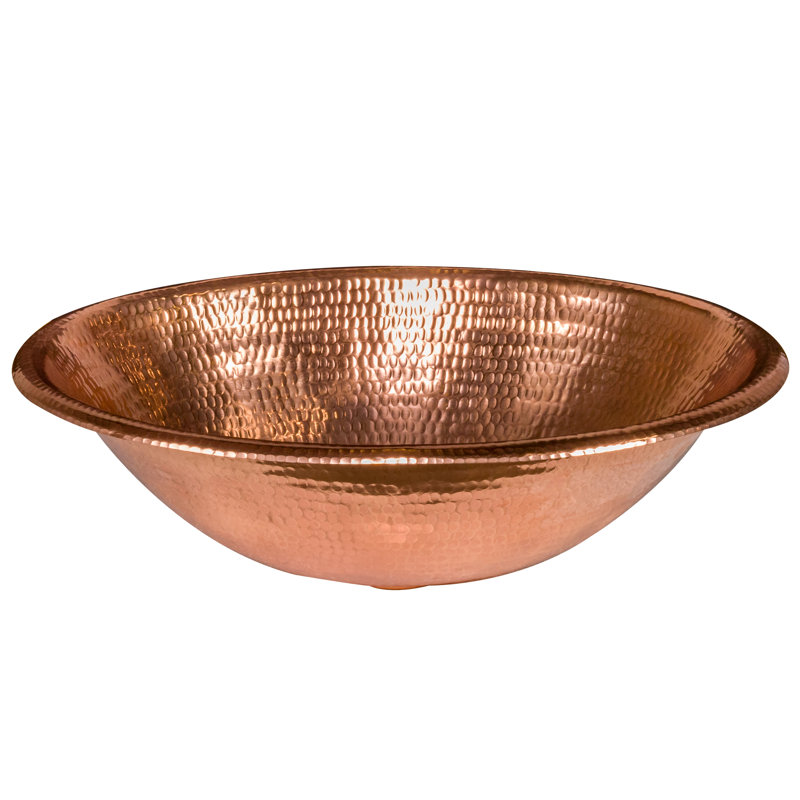 17" Oval Self Rimming Hammered Copper Bathroom Sink, Polished Copper