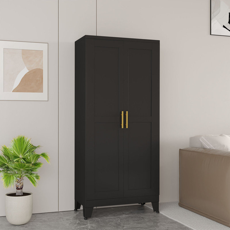 GEITIN Armoire de rangement en métal de 61 po avec 2 portes et 3 tablettes réglables, Noir, noir, noir, noir