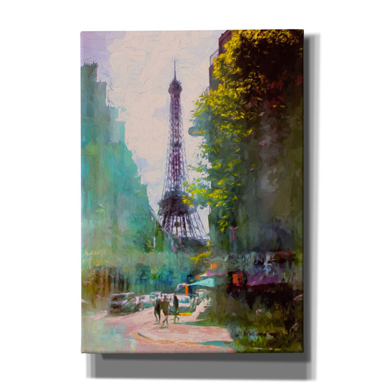 «Paris Street» par John Rivera - reproduction d'art sur toile tendue, H 26 po x l 18 po x P 0,75 po