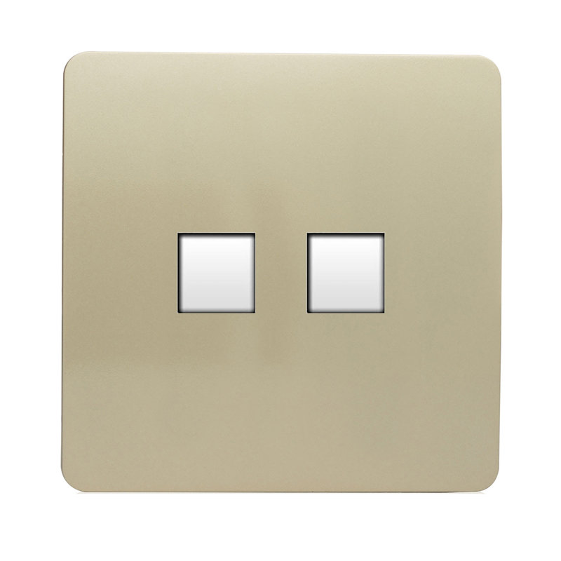 Amdanda Trendi Switch 2 Gang RJ45 Cat 5e PC Ethernet Socket, Champagne Gold