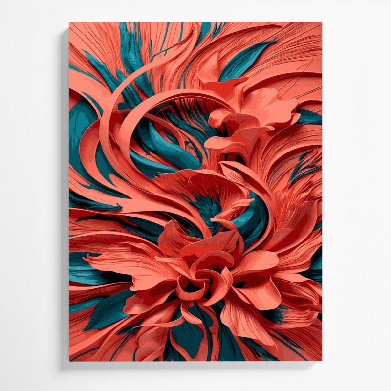 «Abstract Florals 3», art mural sur toile rose, H 14 po x l 11 po