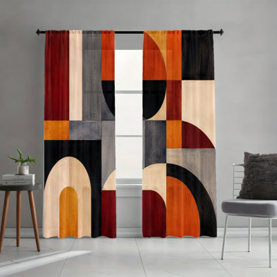Rideaux filtrant la lumière avec passe-tringle 2PCS, rideaux à imprimé géométrique abstrait à blocs de couleur rétro, décoration d'art moderne, habillages de fenêtre toutes saisons pour le salon, la chambre à coucher, la décoration de la maison