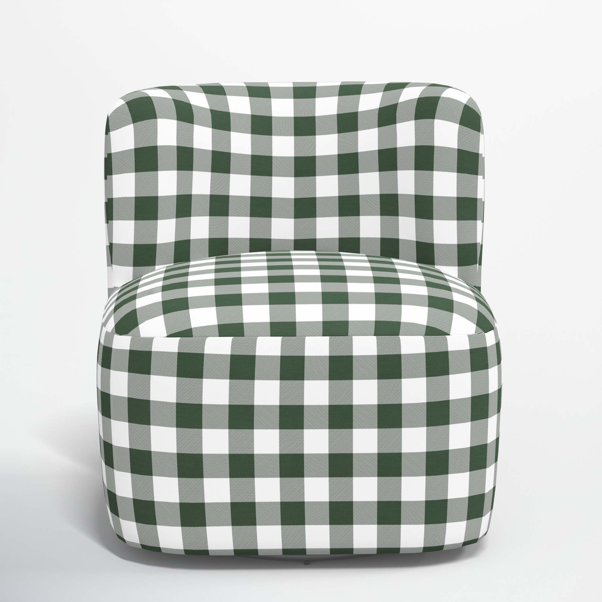 Mariza Upholstered Swivel Slipper Chair, Classic Gingham Evergreen